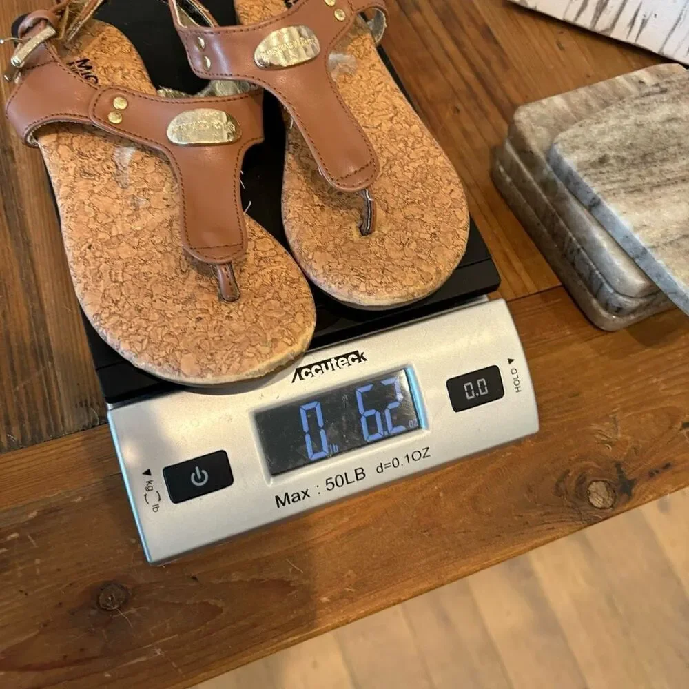 Michael Kors T Strap Sandals Cognac Brown Strap Back Size 10